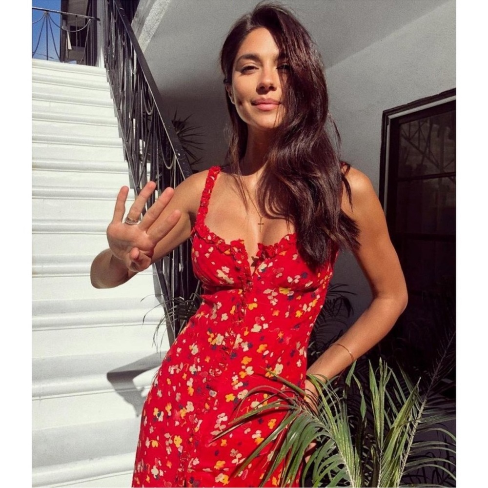 Realisation Par The Juliet Button Front Silk Midi Floral Dress Rouge Fleur - Picture 7 of 12